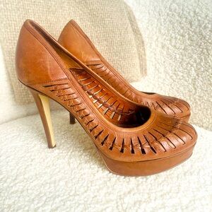 Gianni Bini Brown Woven Leather Platform Pump
